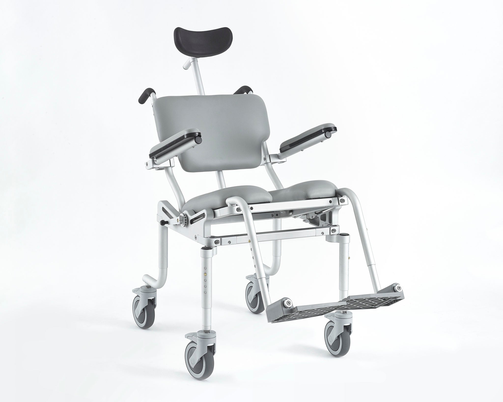 Multichair roll-in shower, commode chair with tilt-in-space